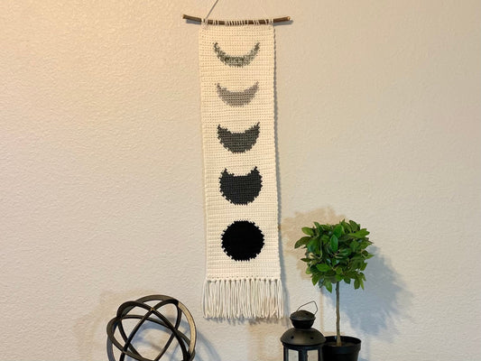 Moon Phases Wall Hanging / Farmhouse decor / Boho Retro Style Fiber Wall Art