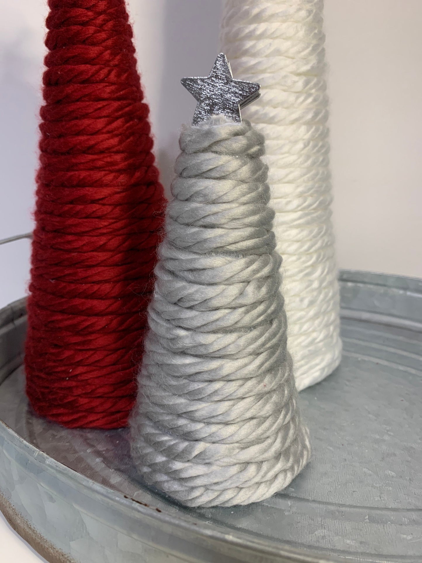 Tabletop Christmas trees / Yarn Trees / Christmas decor for Fireplace Mantle or table top