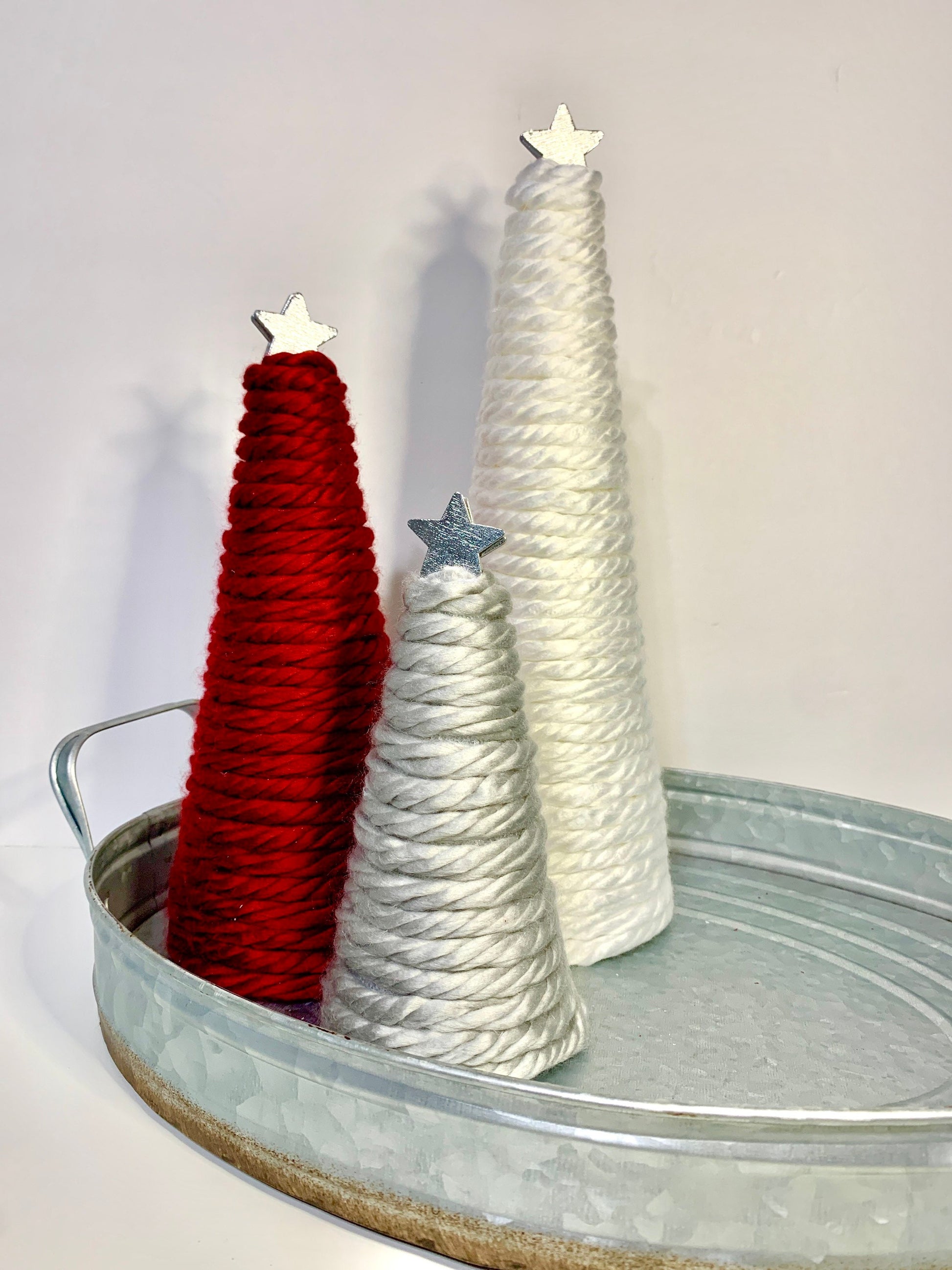 Tabletop Christmas trees / Yarn Trees / Christmas decor for Fireplace Mantle or table top