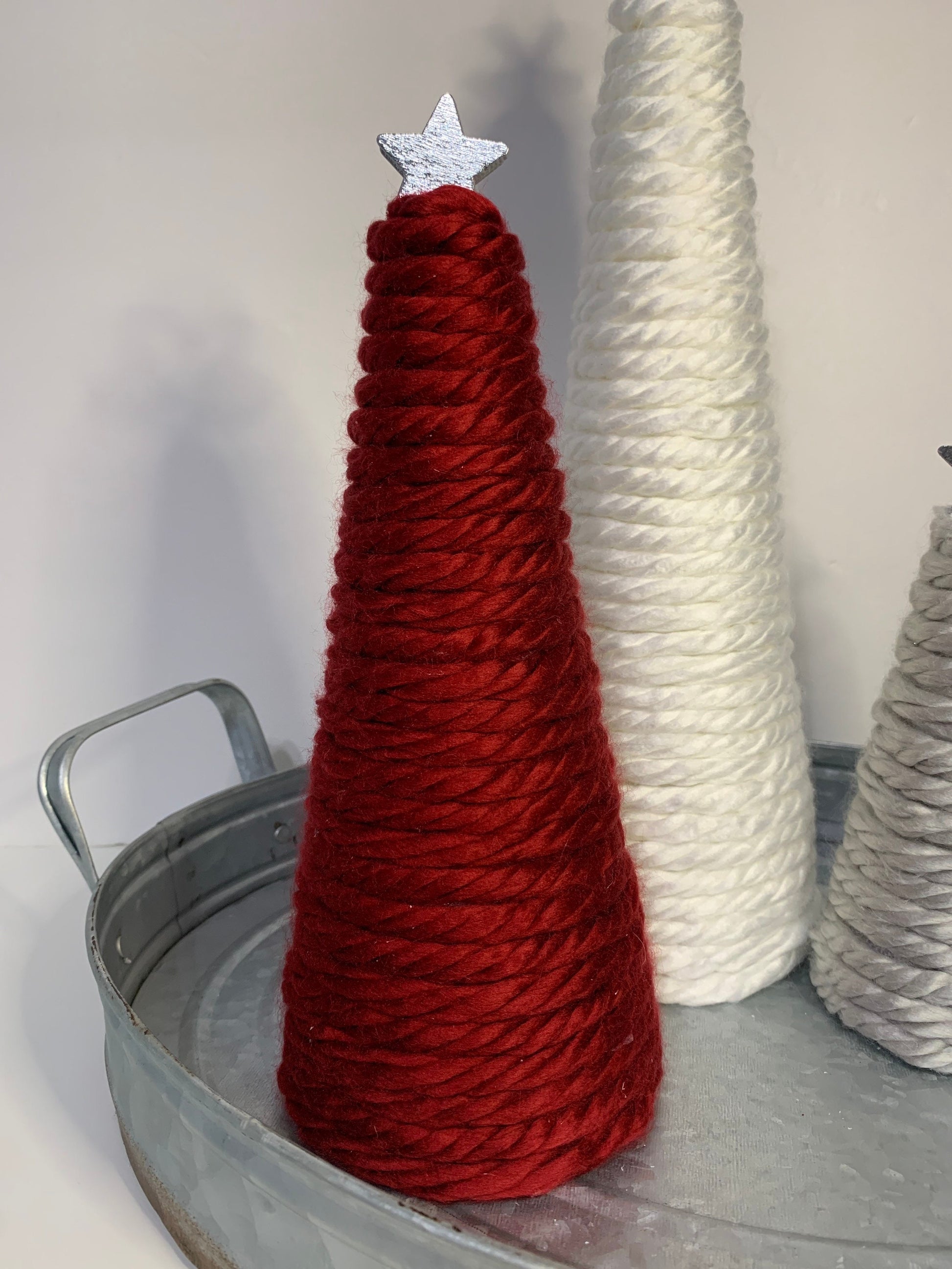 Tabletop Christmas trees / Yarn Trees / Christmas decor for Fireplace Mantle or table top