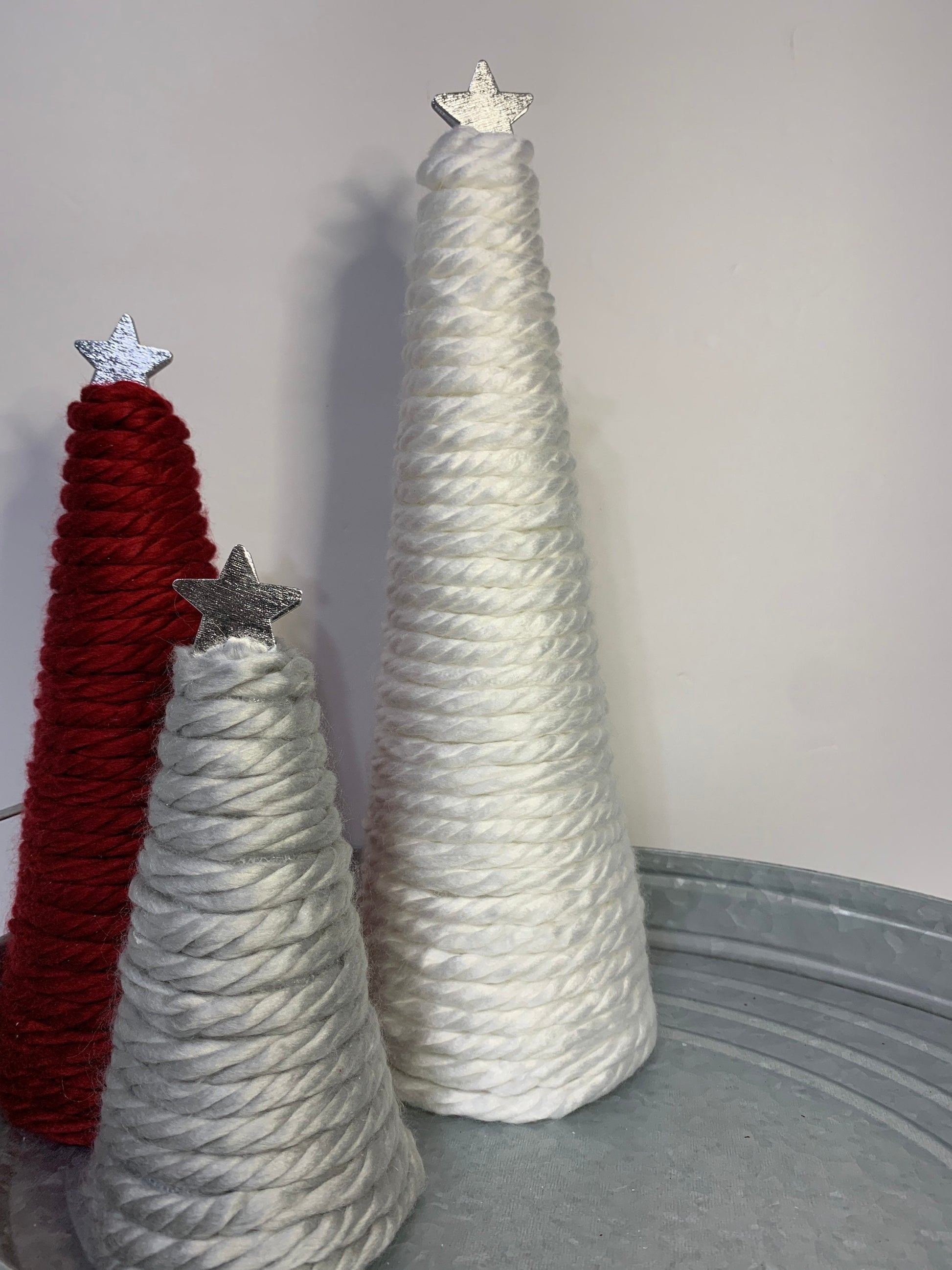 Tabletop Christmas trees / Yarn Trees / Christmas decor for Fireplace Mantle or table top