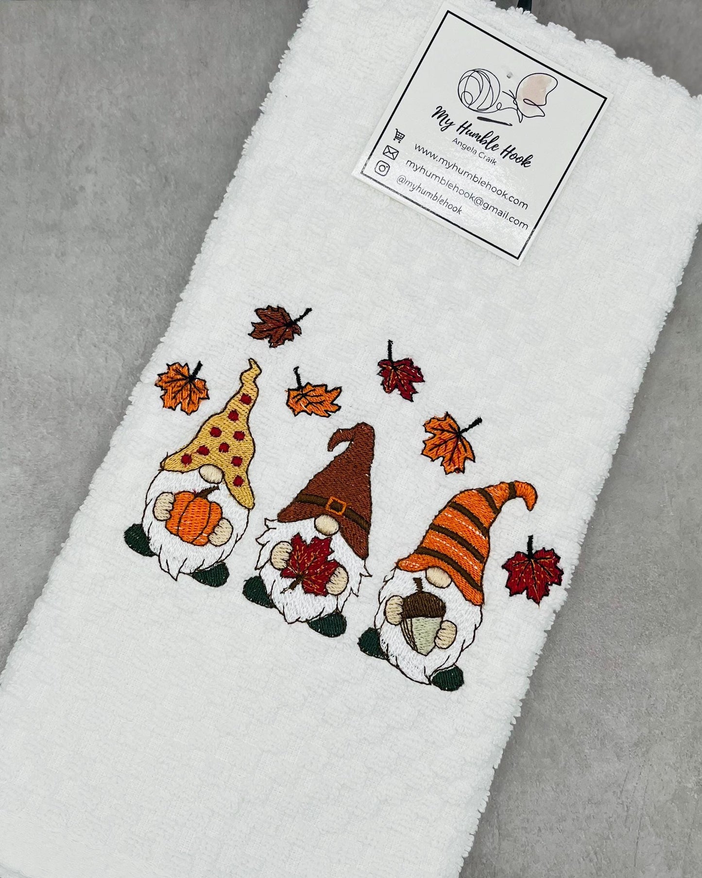 Autumn Gnomes Falling Leaves Kitchen Towel / Fall Decorative Towel