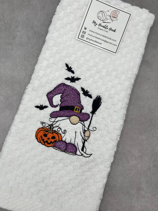 Purple Witch Gnome Towel / Halloween Kitchen Towel / Fall Decorative Towel