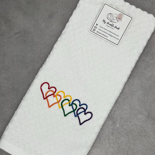 Pride Celebration Kitchen Towel / Rainbow Hearts Decorative Towel / Valentines Day Hand Towel